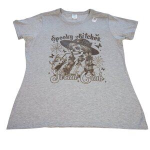 Spooky B-tches Social Club Funny Skeleton Halloween T-Shirt Women Large Gray Tee